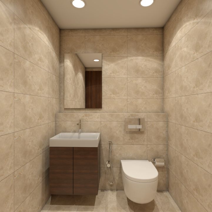 Contemporary Small Bathroom Design Idea With Coffee Brown Vanity Unit