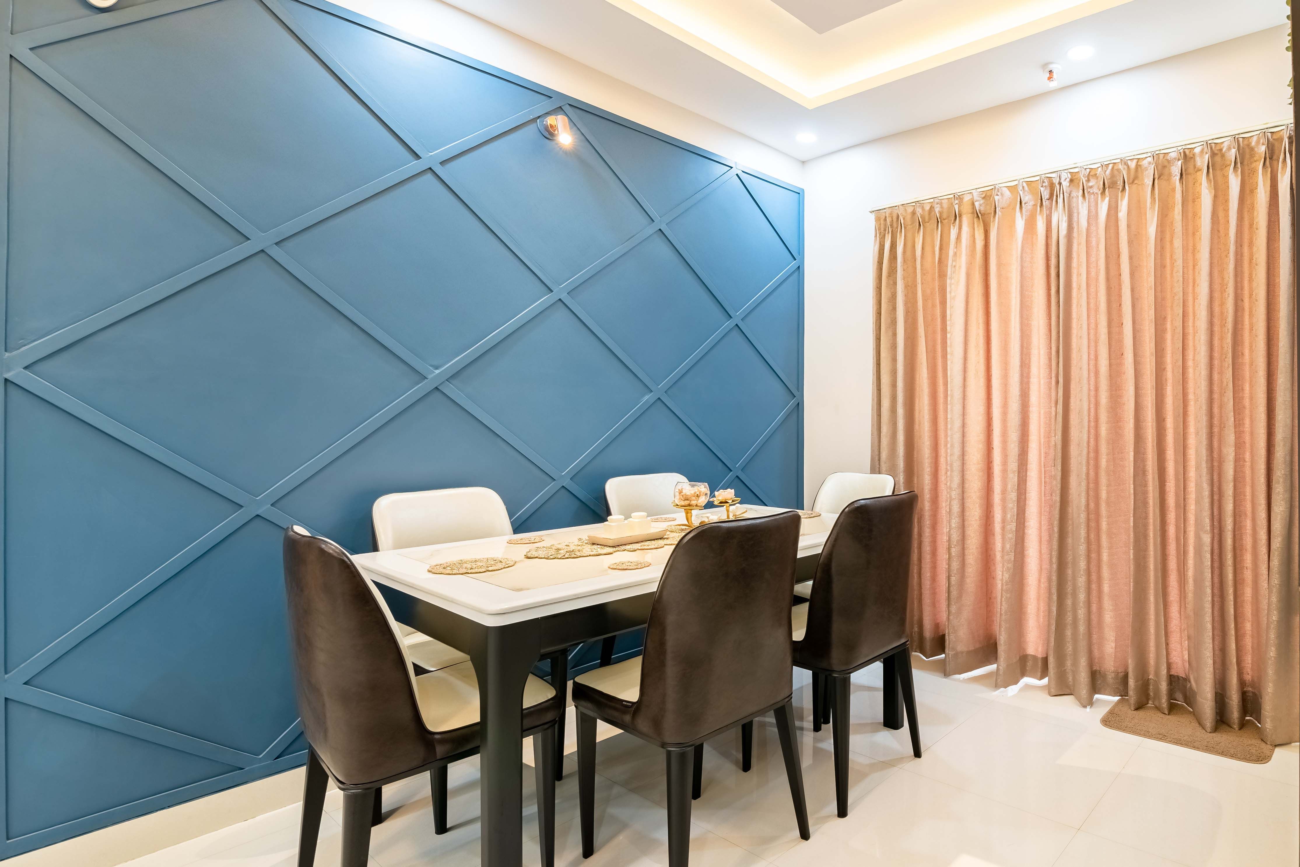 Contemporary Blue Wall Paint Design With Trims For Dining Room
