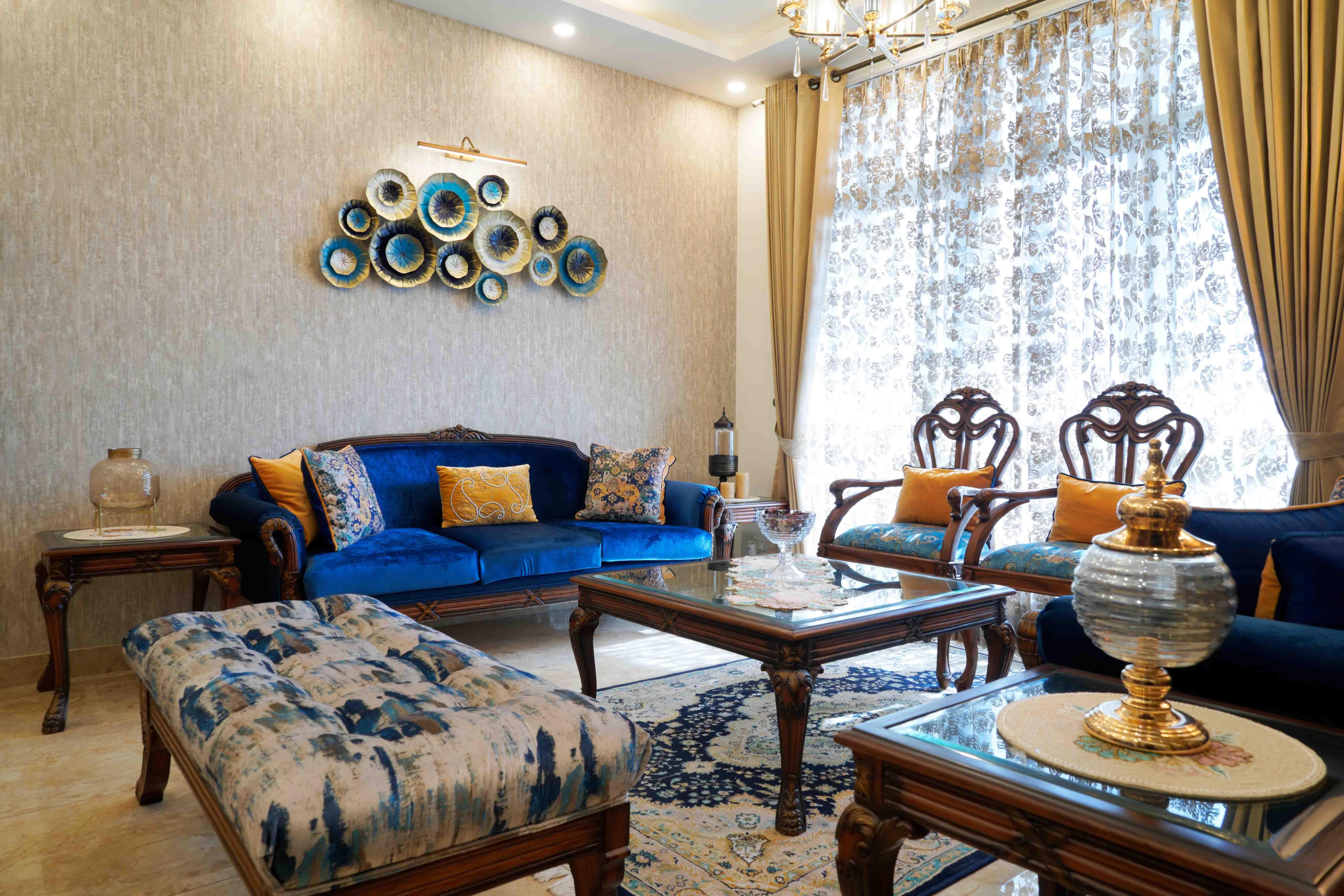 Contemporary 3-BHK Flat In Gurgaon With White Guest Room And Floral Wallpaper