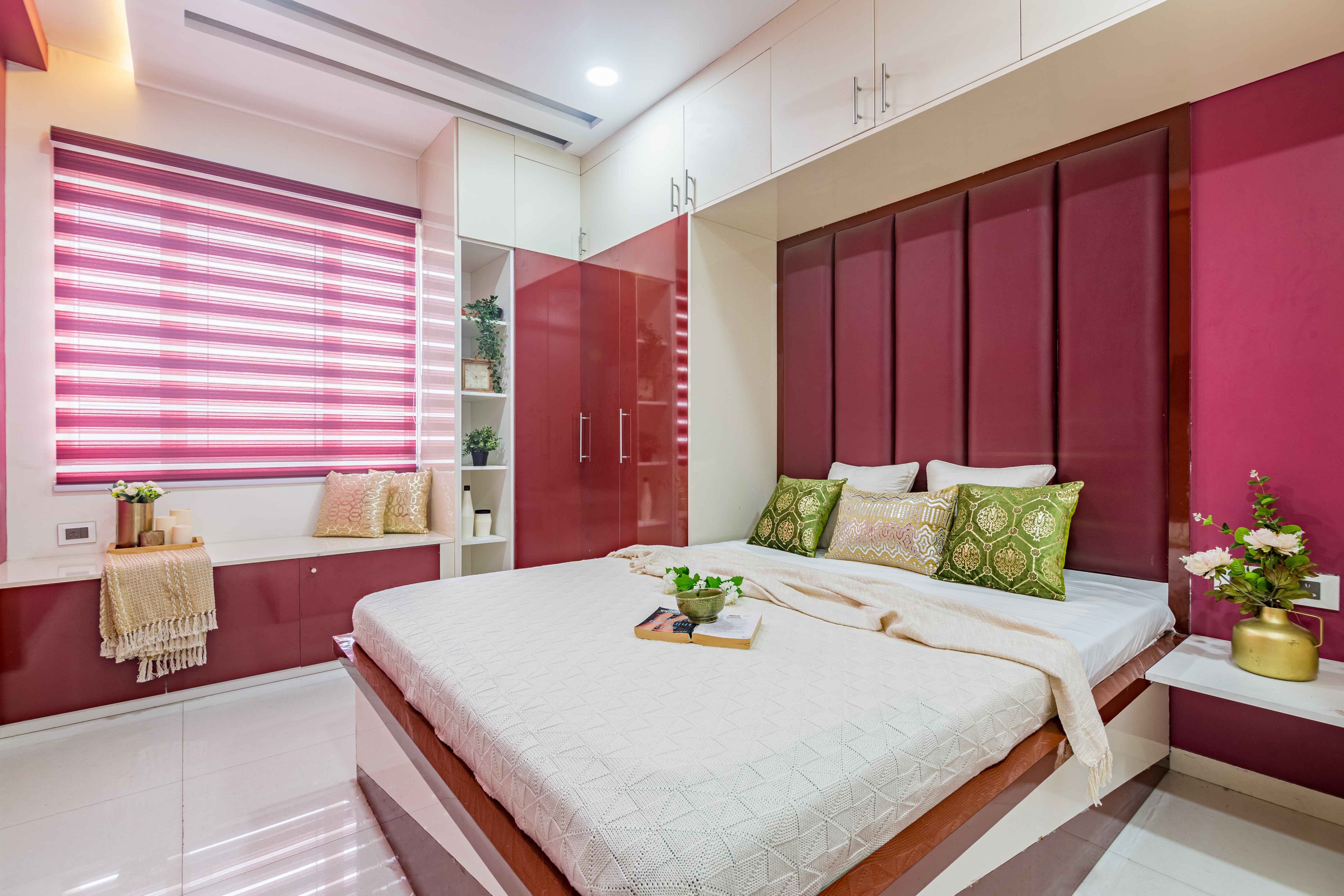 Contemporary 1-BHK Flat In Hyderabad With Pink Master Bedroom Design