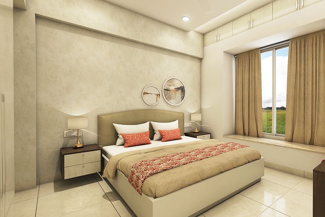 Contemporary Textured Beige Bedroom Wallpaper Design