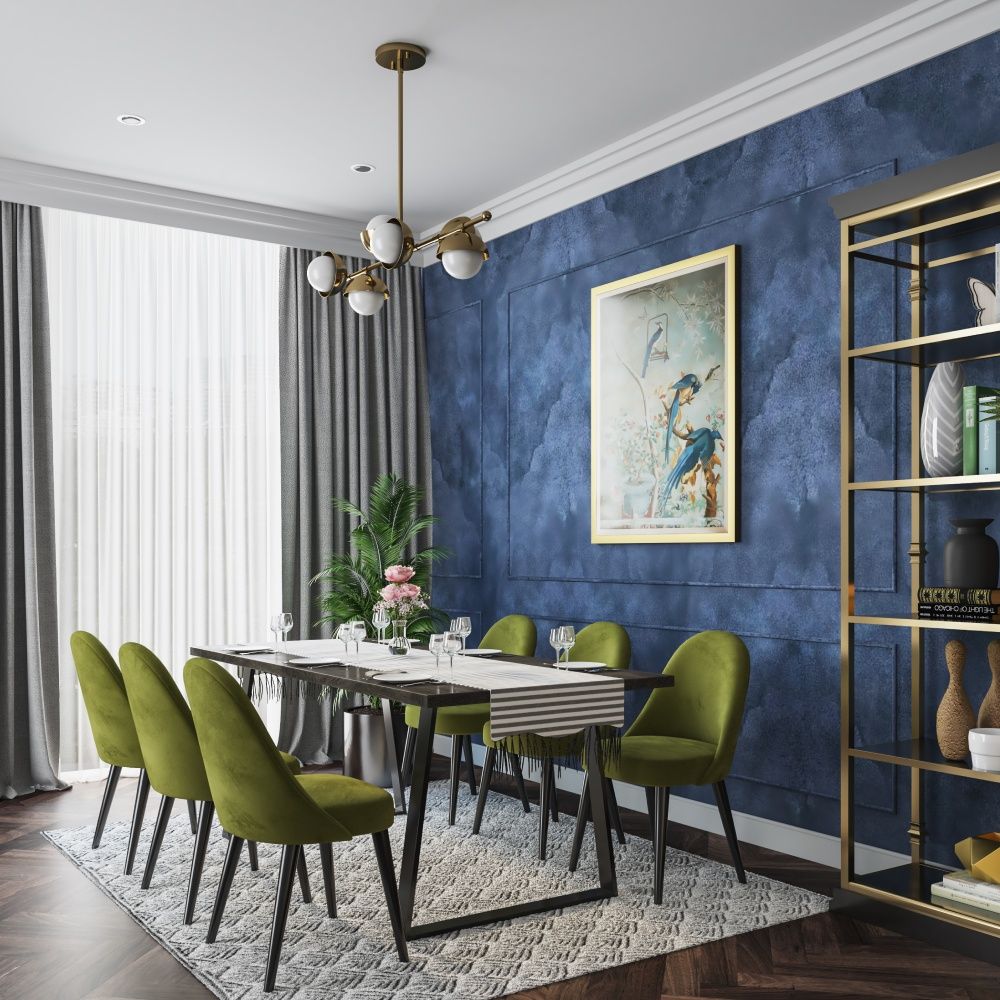 Modern Blue Textured Wallpaper Design For Dining Rooms