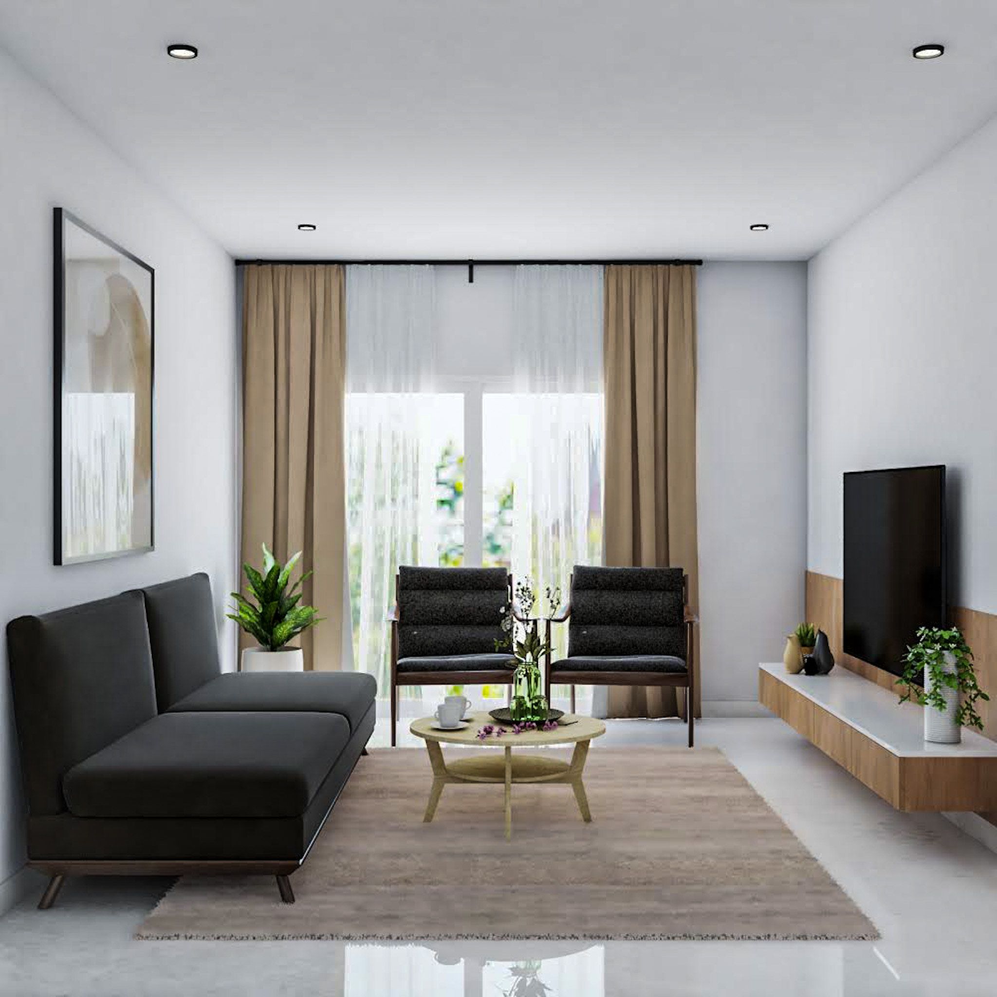 Minimal Living Room Design With A Sofa-Cum-Bed