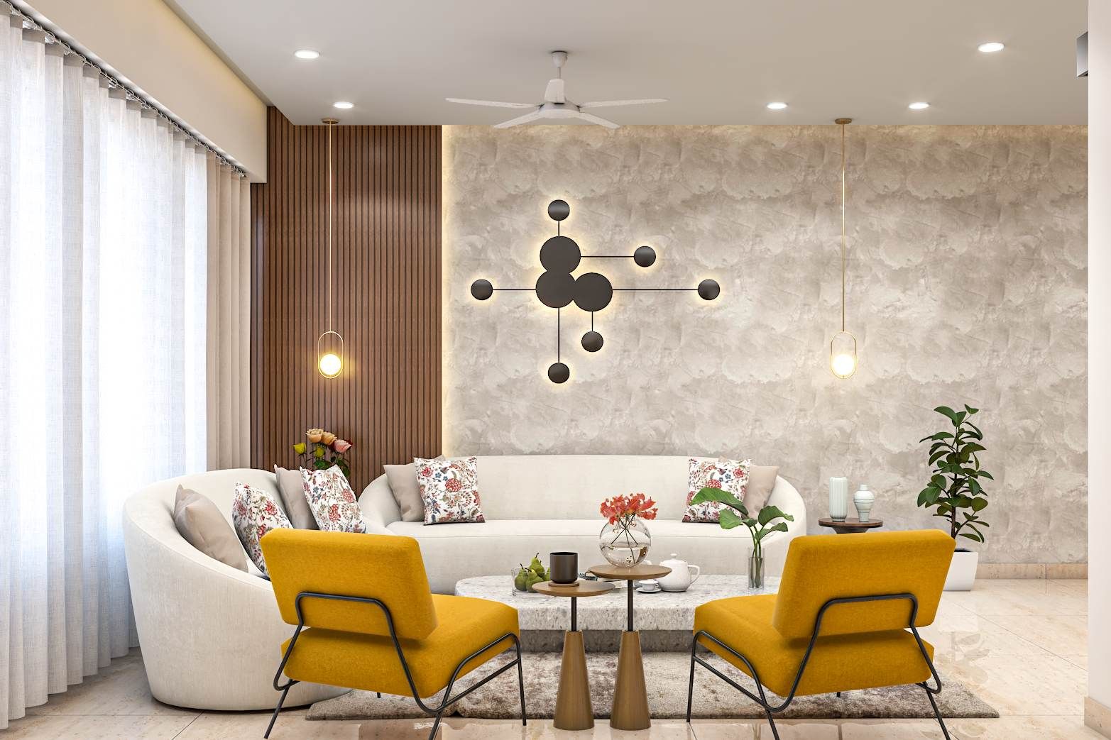 Contemporary Living Room Design With A 6-Seater Sofa