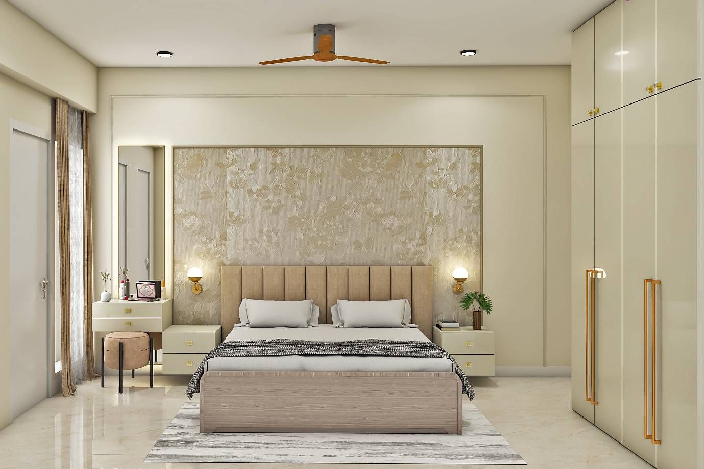 Contemporary Master Bedroom Design With Wooden Finish Bed