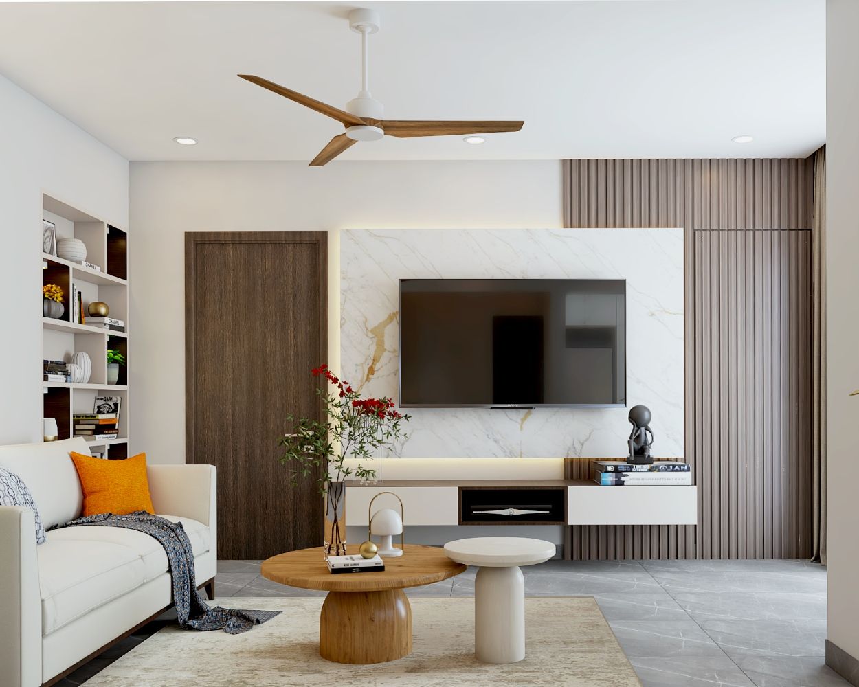 Contemporary TV Unit Design With Wall Mounted Cabinets